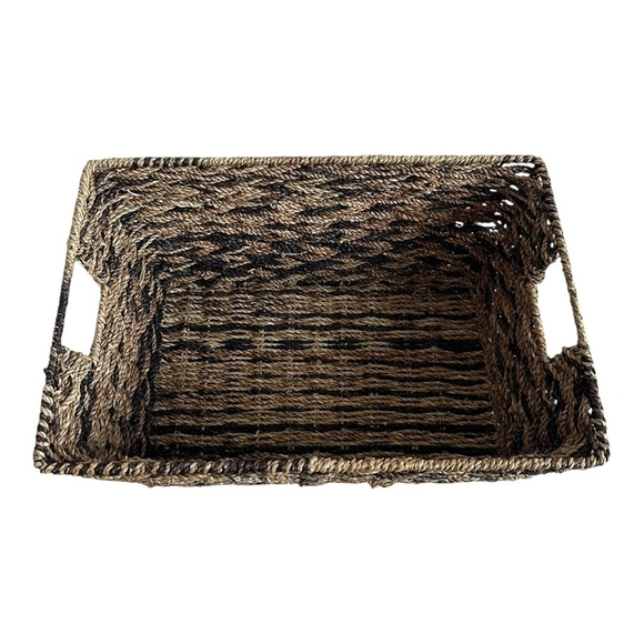 Wicker Rectangular STORAGE BASKET Brown Wicker Crate Storage Bin with Handles - Picture 3 of 6